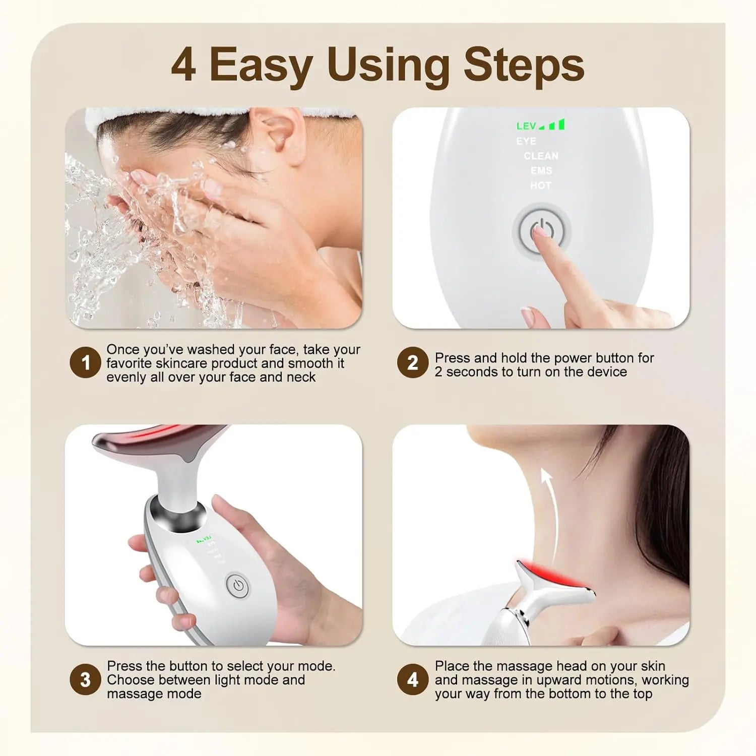 EMS Microcurrent Neck & Face Beauty Device – LED Photon Therapy Skin Lifting Massager Innovationwtech