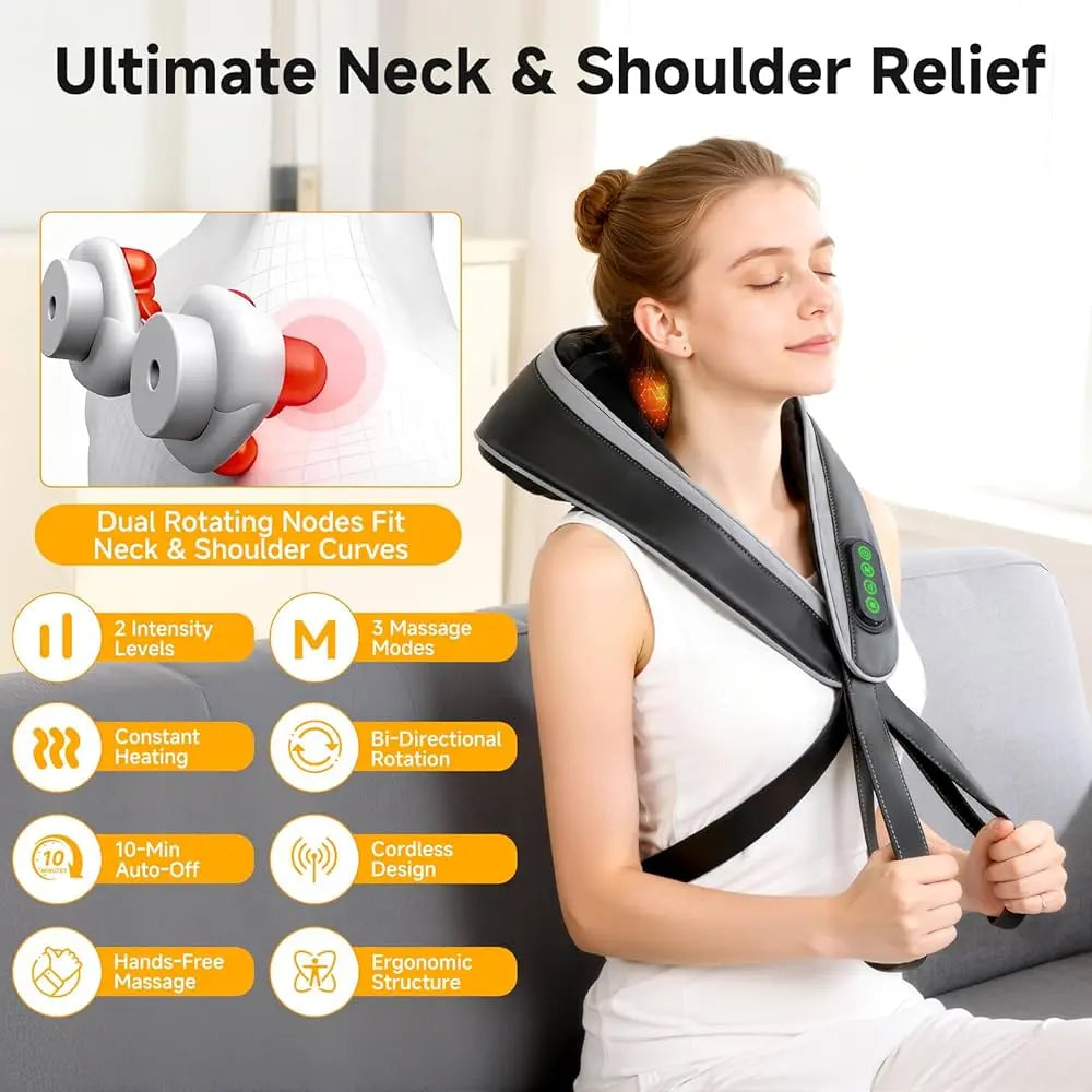 USB Rechargeable Neck & Shoulder Massager – Deep Kneading Trapezoid Muscle Relaxation Shawl Vogueen